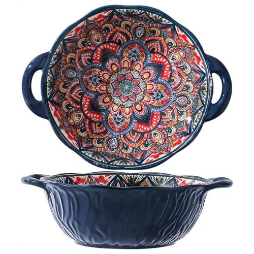 TuYines Salatschüssel Keramik,Groß Suppenschale,Bunt Groß Müslischalen mit Griffen,Ø 20cm Suppenschüsseln mit Henkel,Dessertschalen,Obstschale