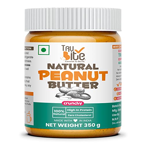 Image of Trubite Natural Peanut Butter (Crunchy) (350gm) | Unsweetened | 30g Protein | Non GMO | Gluten Free | Cholesterol Free (350G)