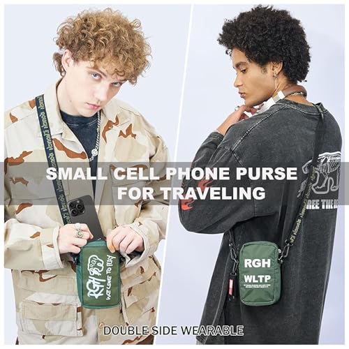 Rough Enough Small Crossbody Shoulder Bag Over Cell Phone Purse for Men Women Preppy Teens Glow in Dark Logo Travel Dog Walking Army Green2