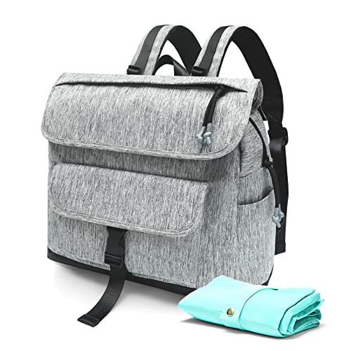 Mominside Diaper Bag Backpack, 12 Pockets Leather Baby Bag Backpack, Baby Registry Search, Fits 13 Inches Laptop, 4 Insulated Pockets, Changing Pad, Stroller Straps, For Mom (Grey) #TOP4