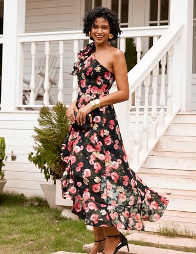 Image of GRACE KARIN Womens Summer One Shoulder Sleeveless Dresses Floral Flowy Ruffle High Low Wedding Guest Maxi Sundresses