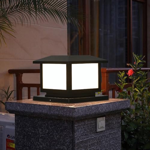 HZWJIA Solar Pillar Lamp ABS Plastic LED Fence Deck Post Cap Lightpillar Lights Outdoor IP65 Waterproof Pillar Head Lamp Black Outdoor Waterproof Solar Pillar Lamp Door Pillar Patio Landscape Post Lig