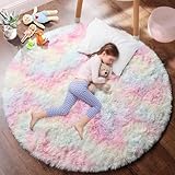 PAGISOFE Rainbow Round Rug 4Ft, Super Soft Rugs for Girls Bedroom,Colorful Rug for Room Decor,Fuzzy Carpet for Kids Nursery,Circle Rugs for Kids Room,Shag Reading Nook Mat, Furry Rug for Baby