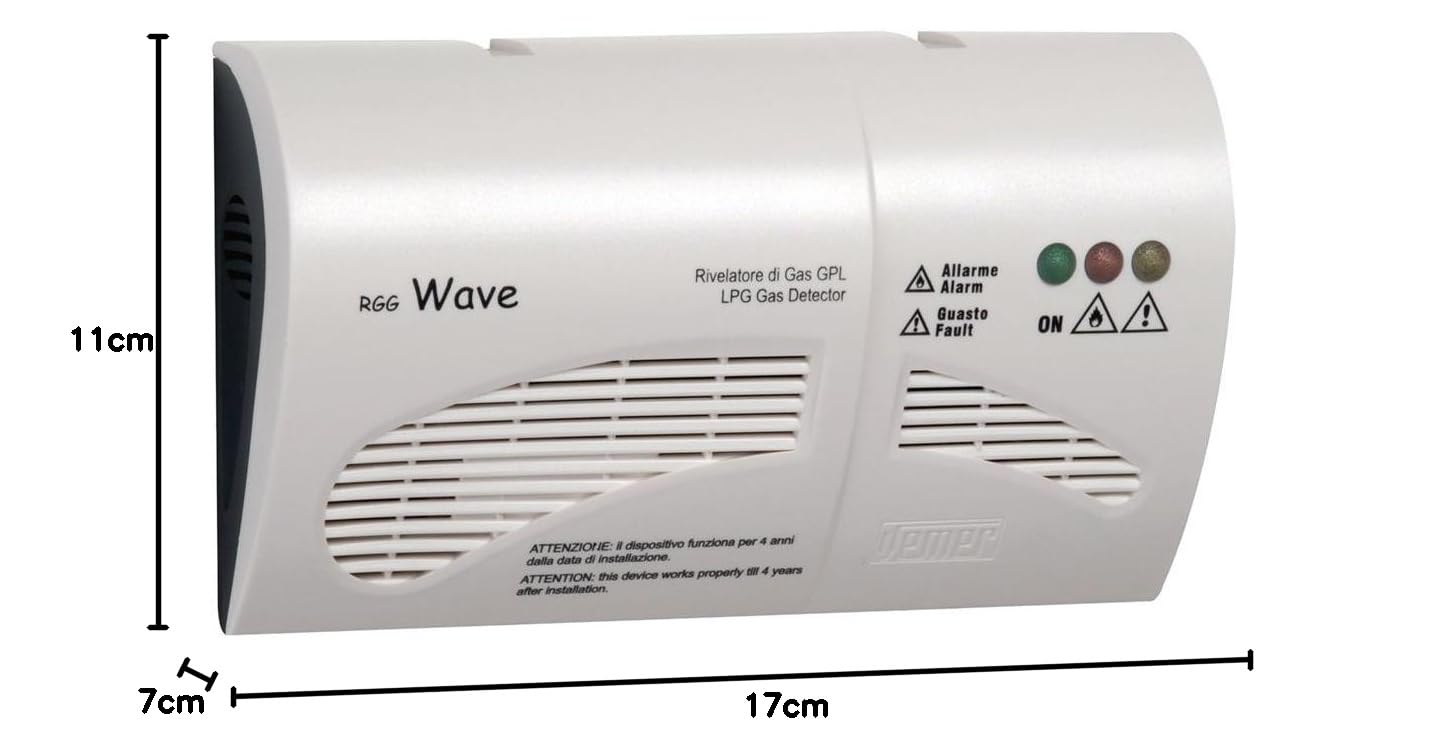 VEMER VN785200 RGG Wave - Rilevatore Gas GPL, Installazione a Parete, Alimentazione 230V, Bianco