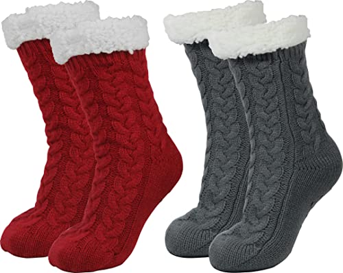 Image of BenSorts Women Winter Thick Slipper Socks with Grippers Non Slip Warm Fuzzy Socks Christmas Gifts