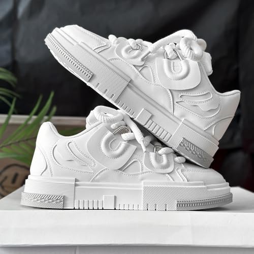 PU Leather Y2K Inspired Chunky Thick Sole Sneakers for Men Plus Size Fashion Trainers for Walking Streetwear Daily Wear Versatile Comfortable Casual Shoes4