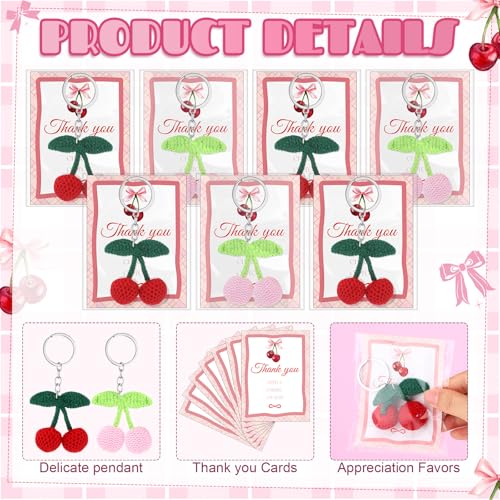 Image of XunYee Cherry Keychains with Thank You Cards Bulk Birthday Baby Shower Party Favors Small Business Gifts Decoration for Women
