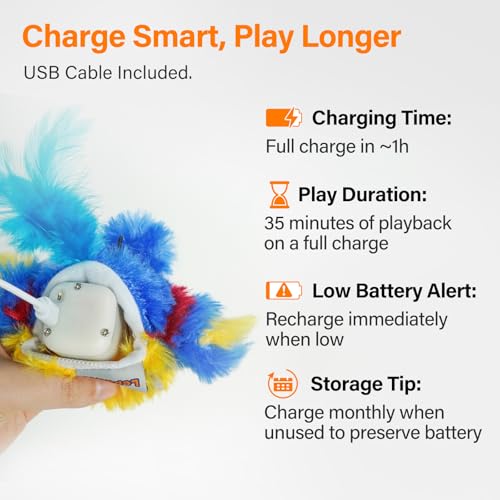 Jouet interactif pour chat oiseau battant électrique rechargeable avec herbe à chat - 3