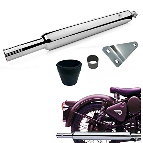 GOLSM Bike Bullet Silencer Exhaust Customized Long Bottle Empty Punjab Dholki Chrome Bike Exhaust with Zed Clamp & Bush for Royal Enfield Bullet Thunder Bird 350