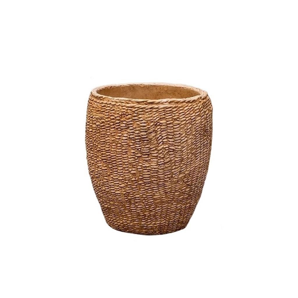 GELASIGE Flower Pots Retro Balcony Courtyard Imitation Straw Cement Flower Pot Large Stoneware Flower Decoration Outdoor Flower Pots(A)