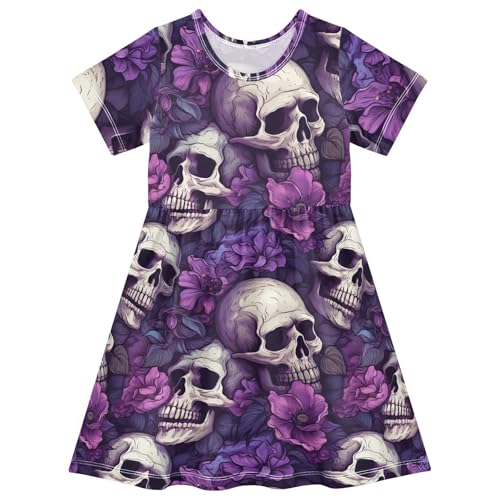 Skull Purple Flower Toddler Girls Dress Short Sleeve Casual Dresses 2T 202b2931