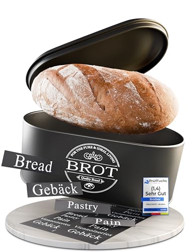 IDEALTASTIC® Premium 2in1 Brotkasten schwarz für lange Frische, mit speziell entwickelter Luftzirkulation I Frischhaltende Brotbox mit flexiblen Inhaltstickern I Lebensmittelechte Brotaufbewahrung
