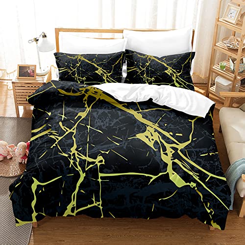 Black Duvet Cover Set Double Size Marble Bedding Set with Zipper Closure, Soft Comforter Cover Modern Quilt Cover with 2 Pillowcases (Double, 200 x 200 cm)