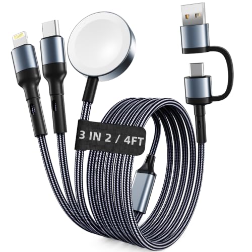 Image of Travel Essentials for Apple Watch Charger,Cruise Vacation Camping Essentials,iPhone Charger,Multi Charging Cable,3 in 2 Charging Docks for iWatch Series 11-2 /Ultra,iPhone 17-12,Car-Gunmetal