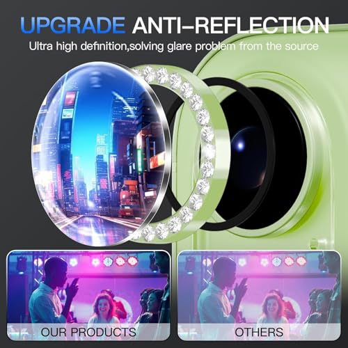 Image of Diamond Camera Lens Protector for iPhone 17 Green HD Clear 9H Hard Tempered Glass Camera Cover Waterproof Easy Install Full Camera Protection Anti Drop Case Friendly Luxury Shiny Diamond Design