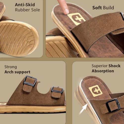 Image of Men Comfortable Double Strap Slippers with Cushioned Footbed, Adjustable Buckle Design, Lightweight Everyday Wear Slippers for Indoor Outdoor Use