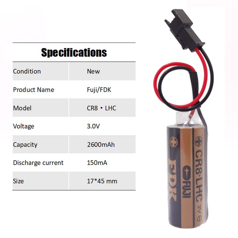 Giobbiy (2-Pcs) 3V CR8.LHC Lithium Battery 2600mAh for Fuji FDK CR8-LHC Battery Backup Power Source Batteries with Connector (3.0 Volt, 2.6 Ah, Non-Rechargeable)