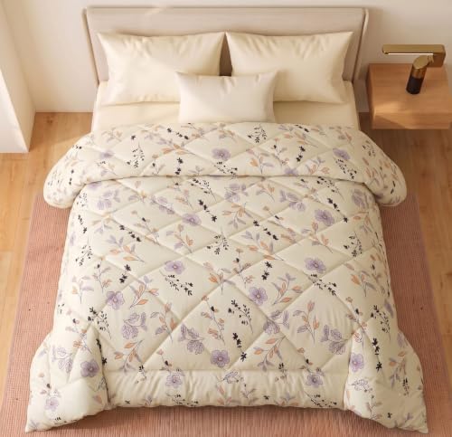 Image of HOMEKART 220 GSM Reversible Microfiber AC Comforter /Duvets for Mild Winter | All Season Single Size 3 Layered Quilted Blanket for Single Bed (230 cm x 150 cm,Off White)