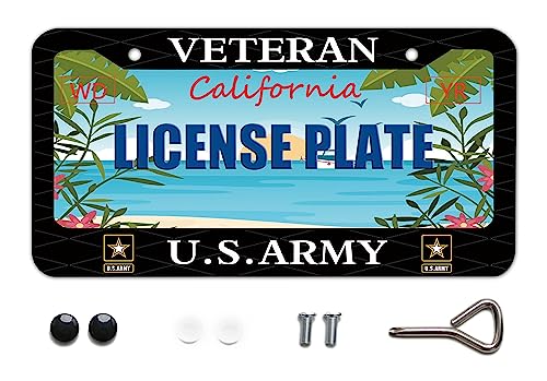 BOARLIDA Veteran US Army Design License Plate Frame Army Decorative Stainless Steel Car License Plate Cover for Men Women Boys Girls Fans 12 X 6 Inch