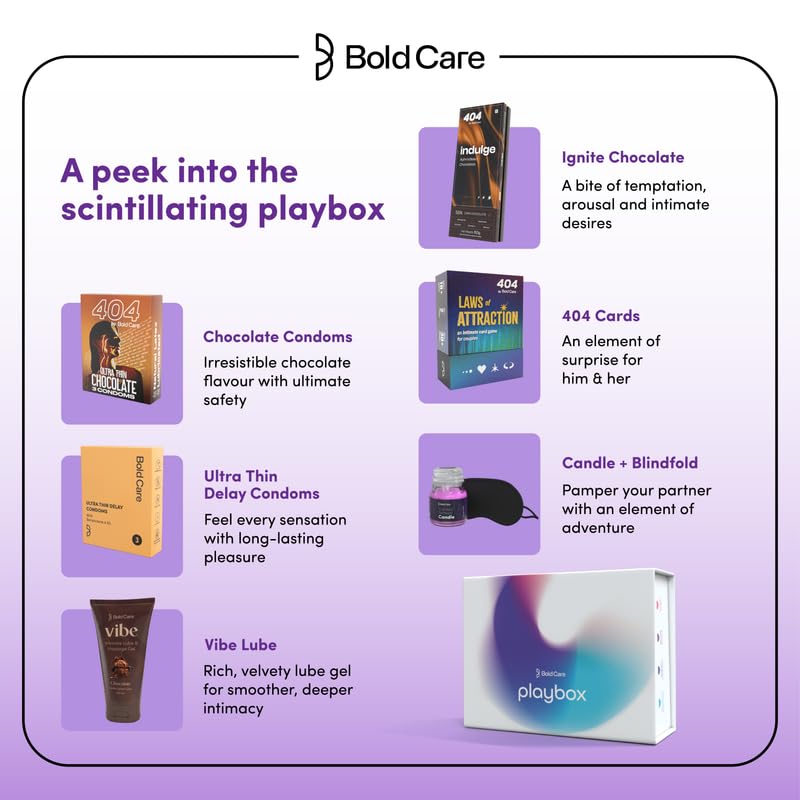 Image of Bold Care Playbox Couples Kit for Date Nights | Condoms, Lubes & Accessories for Deeper Connections | Mood-enhancing Dark Chocolate | Card Game for Couples | Gifting Set for him & her