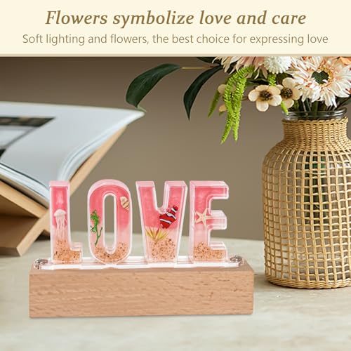 Image of Floral Letter LED Night Light: Resin Dried FlowerLetters Lamp with USB - Handmade Pressed Flower Nightlight Unique Customized Gift for Home Decoration (Pink, 1)