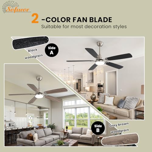 Ventilateur de plafond avec lampe LED 132 cm Sofucor avec télécommande - 2