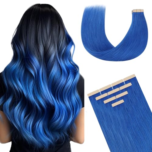 DOORES Tape in Hair Extensions, Blue 22 Inch 10pcs 30g,
