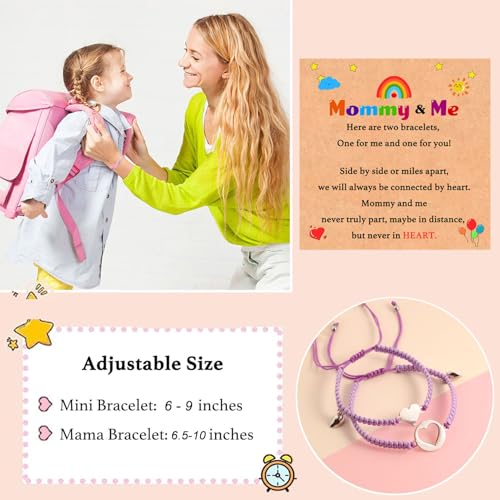 Image of First Day of Kindergarten Pre K Gifts for Mother Daughter,Mommy and Me Bracelet Matching Heart Bracelets Set for 2