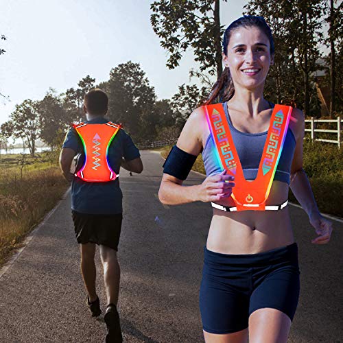 MORLIGHT LED Reflective Vest Adjustable Rechargeable High Visibility Safety Vest Gear for Night Running, Dog Walking, Jogging, Cycling, Motorcycling (M-Orange-Rainbow)