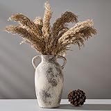 PORCER 9.84 Inch Ceramic Vase with Handles, Tuscan Decor Antique Terracotta Vase, Rustic Decorative Flower Vase for Home Decor, Farmhouse, Living Room, Table, Bedroom, Office, Entrance- Gray