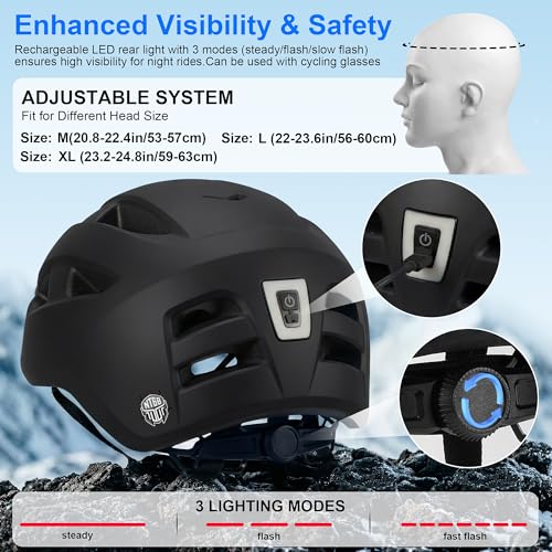 Bike Helmet Adult Men/Women/Youth-USB Rechargeable Rear