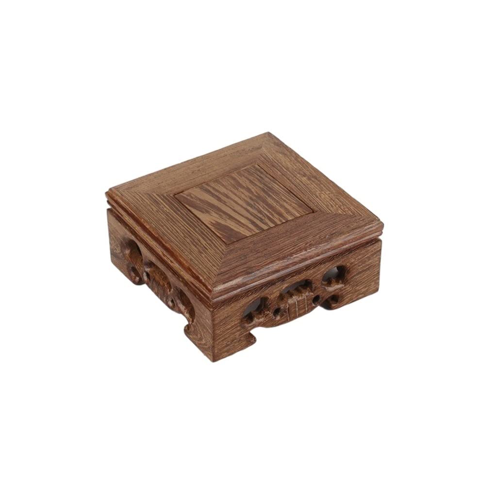 TEESONG Bonsai Pedestal Bonsai Base Mahogany Square Crafts Strange Stone Ornament Chicken Wing Wood Hand-carved Flower Bracket Teapot Vase Pedestal Display Stands(S)