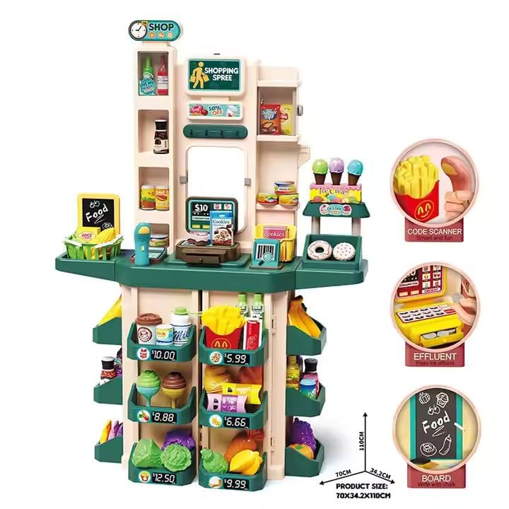 71-Pcs Kids Kitchen & Supermarket Play Set | Pretend Grocery Store with Cash Register, Fruits, Ice Cream, Food & Scanner | Role Play Toy for Boys & Girls 3