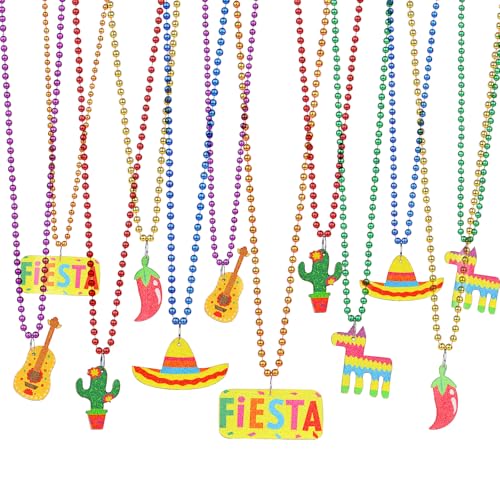 JoyGala 12PCS Cinco de Mayo Beaded Necklaces – Festive Party Favors, Mexican Theme Decor, Luau & Carnival Accessories