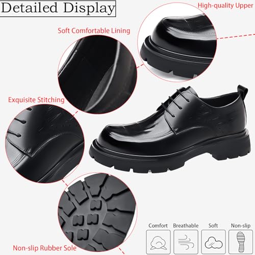 Men's Genuine Leather Round Toe Platform Chunky Heel Brogue Oxfords Retro Classic Hand Stitched Non-Slip Lug Sole Lace Up Block Heel Business Dress Oxfords for Work Office Wedding3