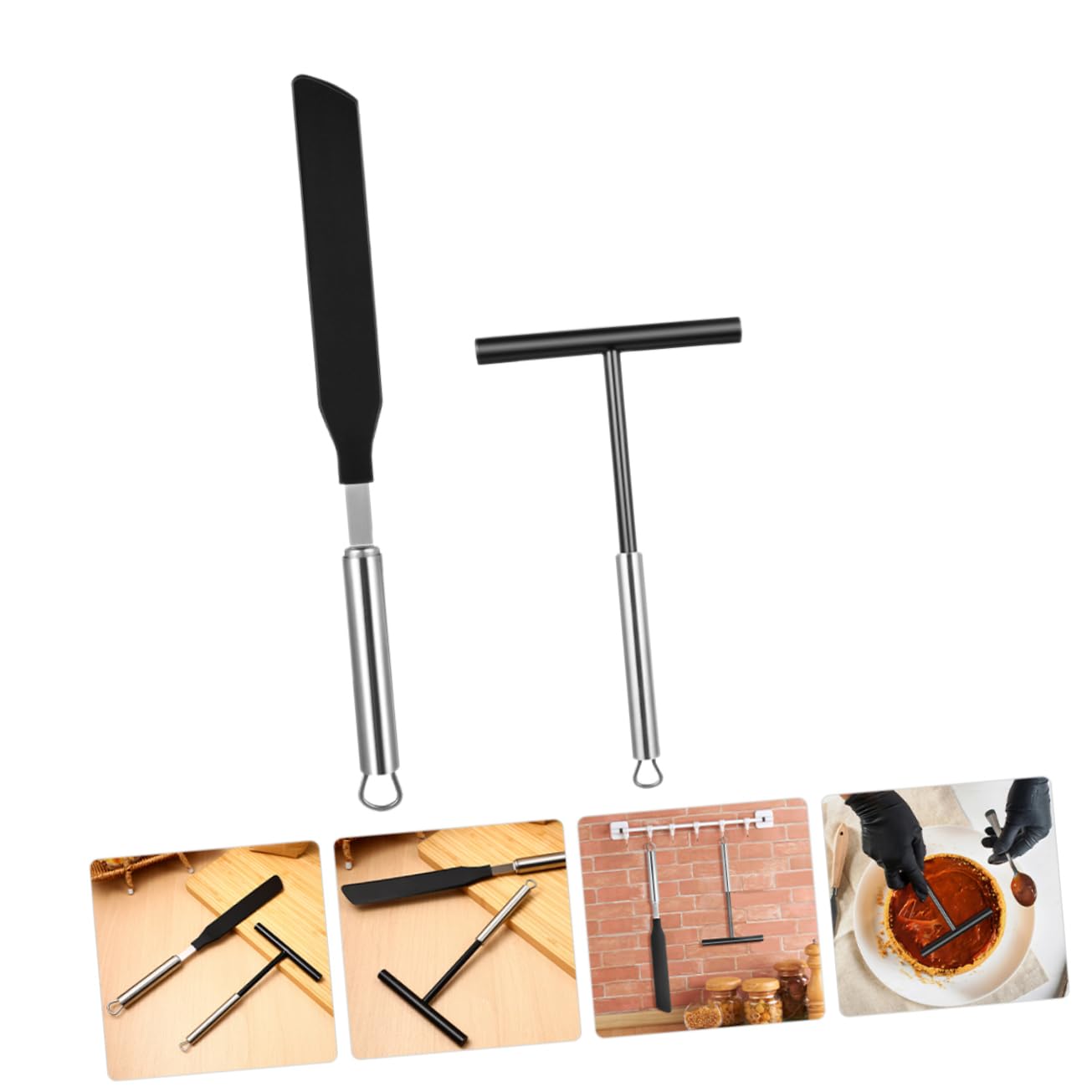 Espátula para Crepes de Acero Inoxidable, 2 Juegos | Grip Cómodo, Resistente a Roturas, para Pancake y Crepe, Utensilios de Cocina en Acero Inoxidable