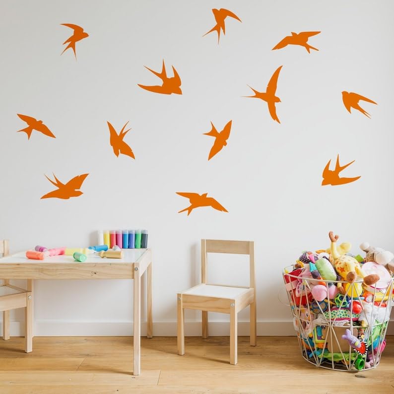 SHIVOID® Flock of Birds Wall Stickers - Vinyl Flying Decal Art - Peel and Stick Mural - Silhouette Bird Decals for Home Decor Pack of 12 Size 2 inches Wide (Orange) (B0DDCJQLJB) Amazon Price History, Amazon Price Tracker