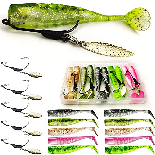 VMSIXVM Soft Fishing Lures Shad Minnow Swimbaits, Pre-Rigged Jig Heads Paddle Tail Swim Baits for...