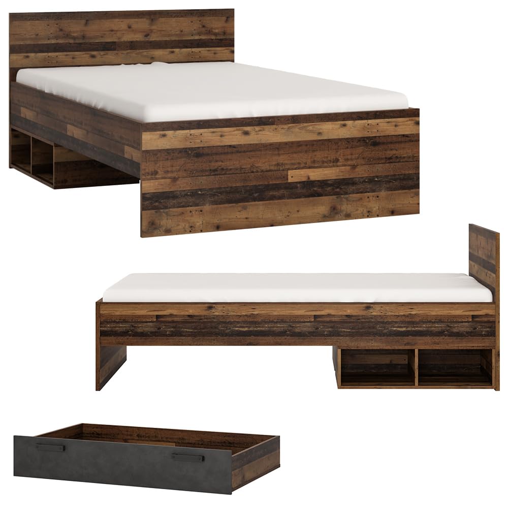 Lomadox Jugendzimmer Komplett-Set mit Bett 120x200, in grau mit Holz, Kleiderschrank 3-türig, Regal, Bücherregal, Doppelbett, Schreibtisch, Studentenzimmer, Kinderzimmer