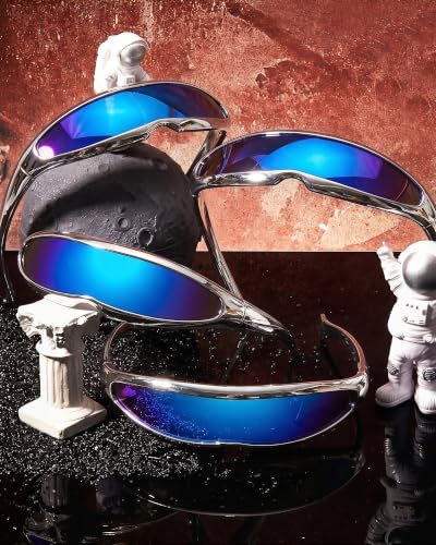 Image of 4 Pairs Futuristic Narrow Cyclops Sunglasses Robot Space Costume Color Mirrored Lens