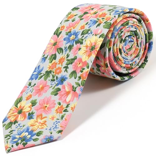 Image of Parquet Mens Floral Tie | Cotton Printed Skinny Necktie for Wedding | Spring & Summer