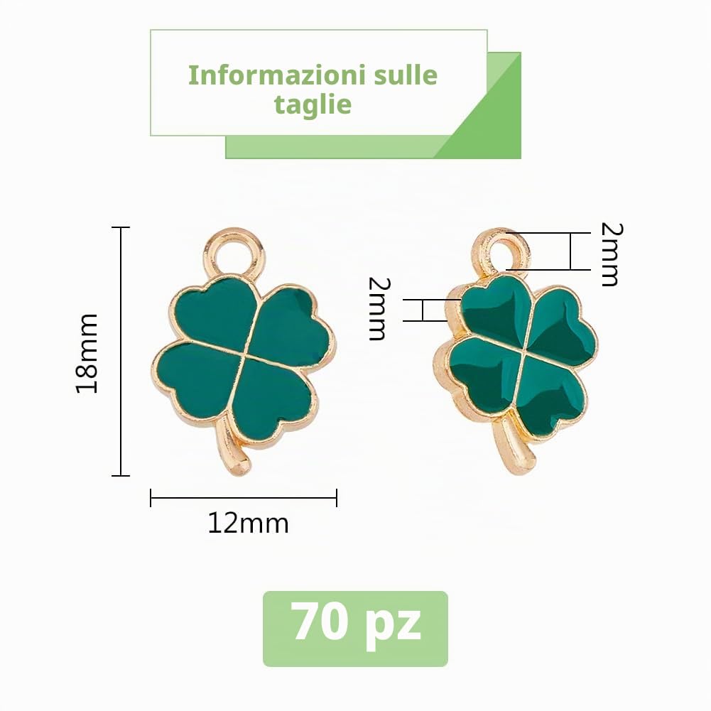 DICOSMETIC Ciondoli a forma di quadrifoglio, in lega smaltata, piccoli ciondoli a forma di trifoglio, verde, portafortuna, per la creazione di gioielli fai da te