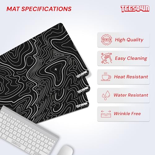 Image of Large Black Topographical Extended Mouse Pad (11x23) for Laptop Desktop PC and Gaming Desk Mat Rubber Base Desk Pad