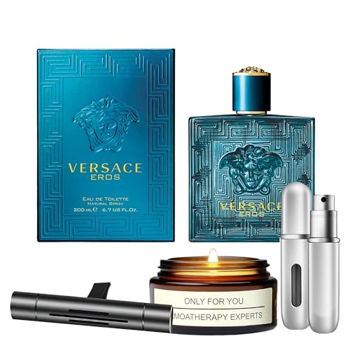 Eros Cologne for Man | 6.7 Oz EDT Spray Gift Set with Lavender Soy Candle (5 ml), Car Air Fresheners, and Empty Travel Perfume Atomizer perfect kit for Men & Boys Eros Cologne for Man | 6.7 Oz EDT Spray Gift Set with Lavender Soy Candle (5 ml), Car Air Fresheners, and Empty Travel Perfume Atomizer perfect kit for Men & Boys
