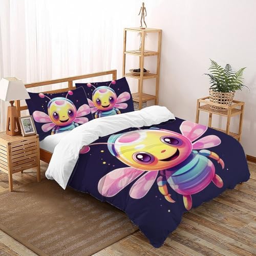 YOSERHFOG Abejas Coloridas Housse De Couette 3D Imprimé Resumen Microfibre Hypoallergique De Literie Avec Fermeture Éclair Couette Adolescents Super King（260x220cm）