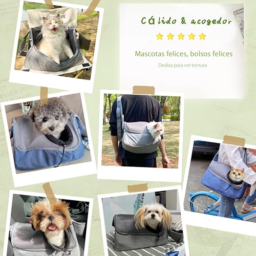 Miniatura 7 de Allsopets Bolso Perro Pequeño Bolsa Bandolera De Transporte De Gatos Bolso Para Mascotas Mochila De Hombro Del Perro Para Cachorros Menos De 5 Kg Gris