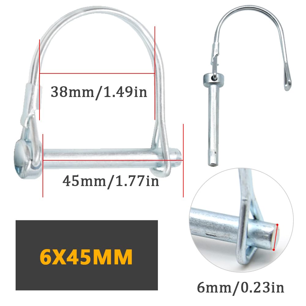 GOSHUNG 5PCS Wire Lock Pin Zinc Plated Carbon Steel Shaft Locking Pin Trailers Lock Hitch Lock Pin Round Loop Wire Pin for Lawn Garden Farm Trailers(K/DX/6x45mm) - Image 2