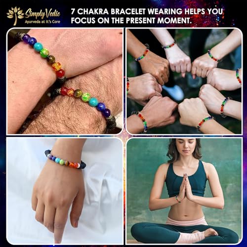 Image of Simply Vedic Chakra Bracelet with Natural Gemstones & Lava Stones for Energy Balancing Emotional Healing Focus Enhancement Stress Relief| Spiritual Gift Fashion Jewellery Unisex- Pack 2
