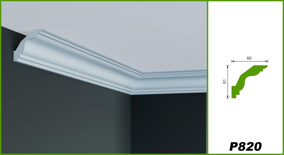 Moldura flexible de PU - gran selección de molduras de 2 metros 51x60mm estuco elástico para pared y techo - moldura de esquina (P820.FLEXI)