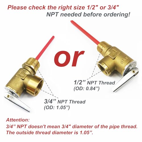 Image of RV Water Heater Relief Valve, 210F 150 psi Temperature and Pressure Relief Valve for Hot Water Tanks, Max 200,000 BTU /h Thickened Brass Body with Extended Probe, 3 /4 inch NPT Thread Connection